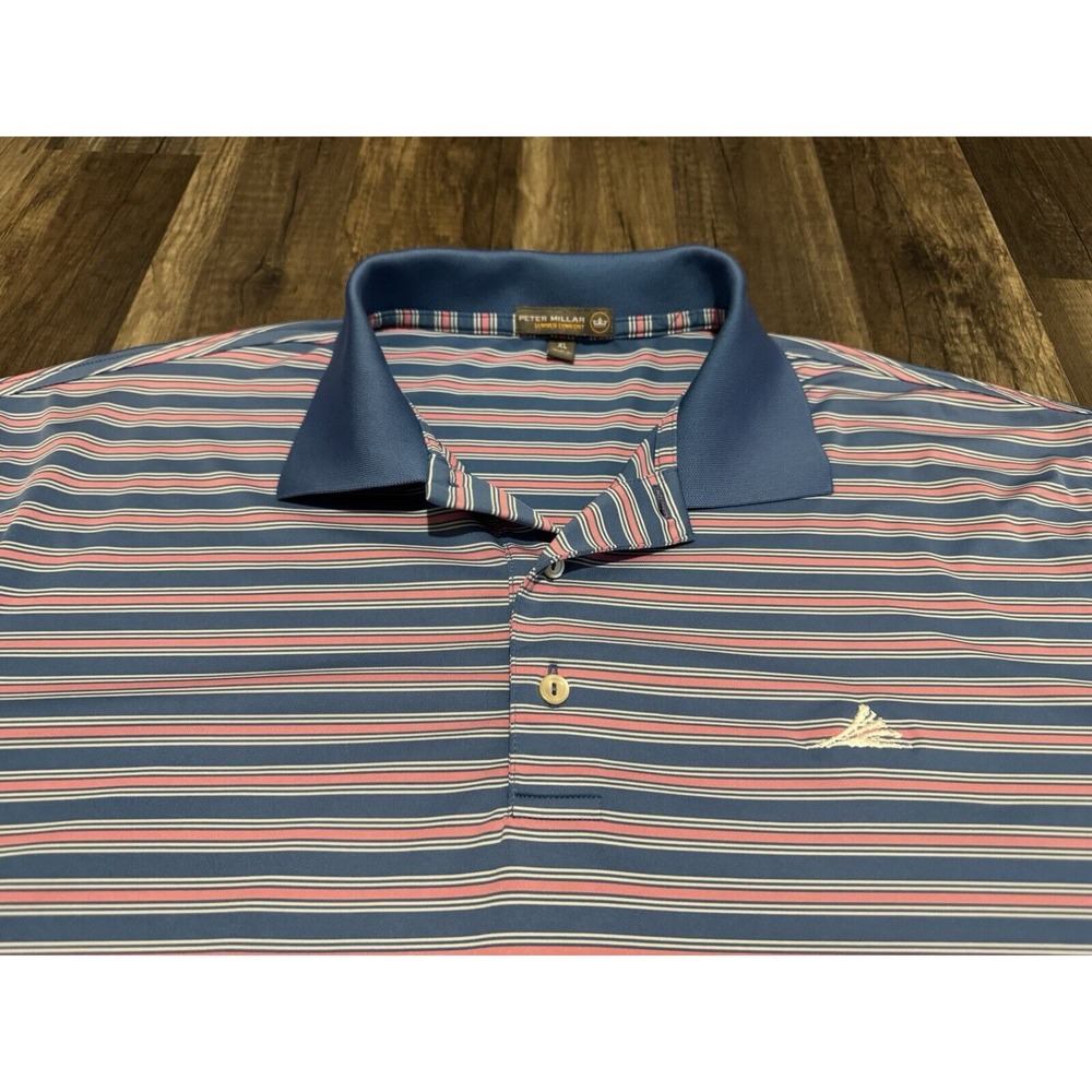Peter Millar Summer Comfort Polo Shirt Mens XL‎ Striped Blue Pink Golf